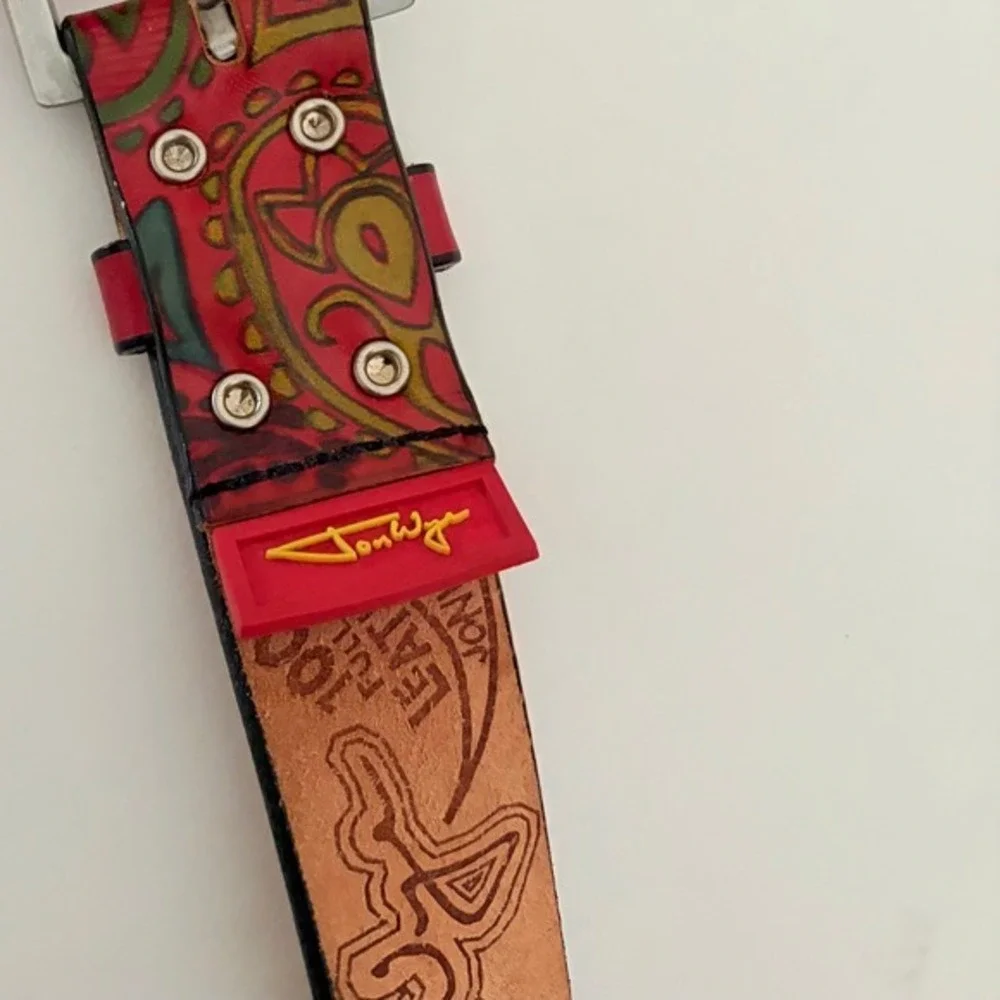 Unisex JON WYE Leather Paisley Belt Western Retro Made in USA Men Women 46